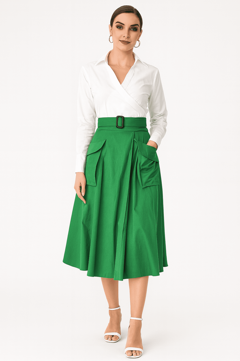 Cargo Pocket Cotton Poplin Faux Wrap Skirt