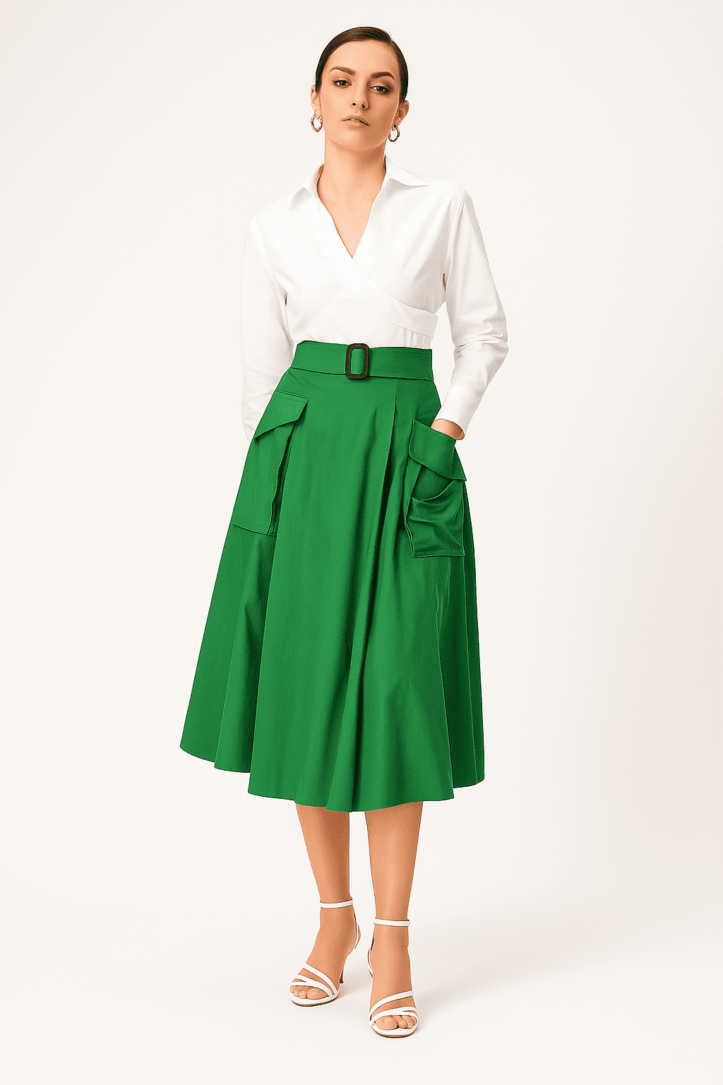 Cargo Pocket Cotton Poplin Faux Wrap Skirt - Image 2