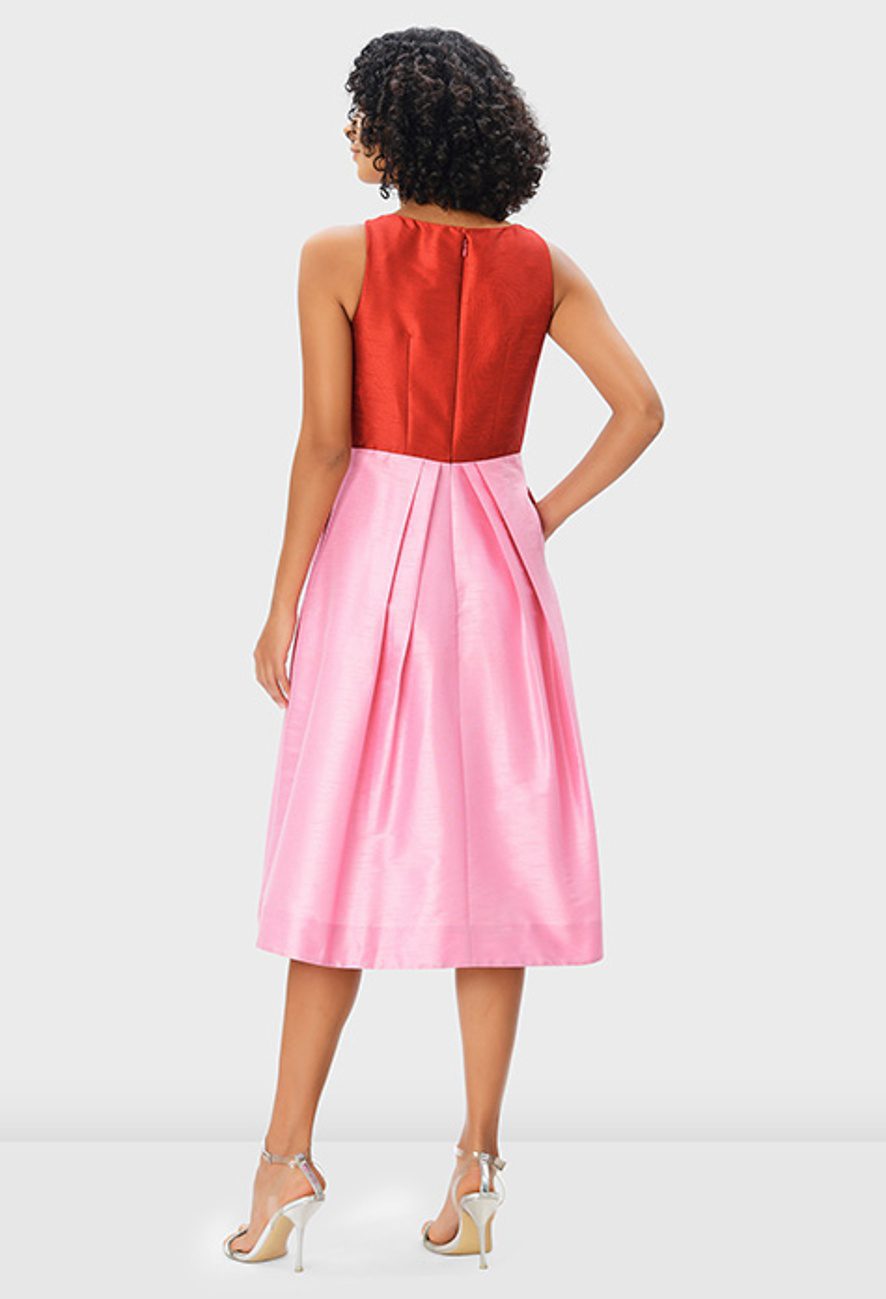 Color Block Dupioni Flare Dress - Image 5