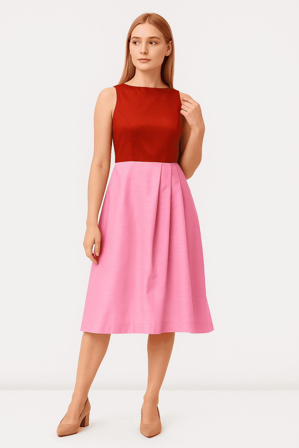 Color Block Dupioni Flare Dress