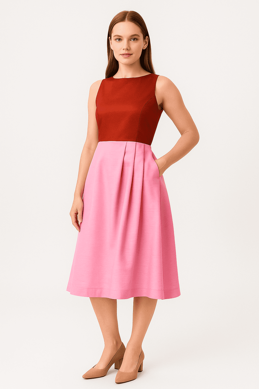 Color Block Dupioni Flare Dress - Image 4