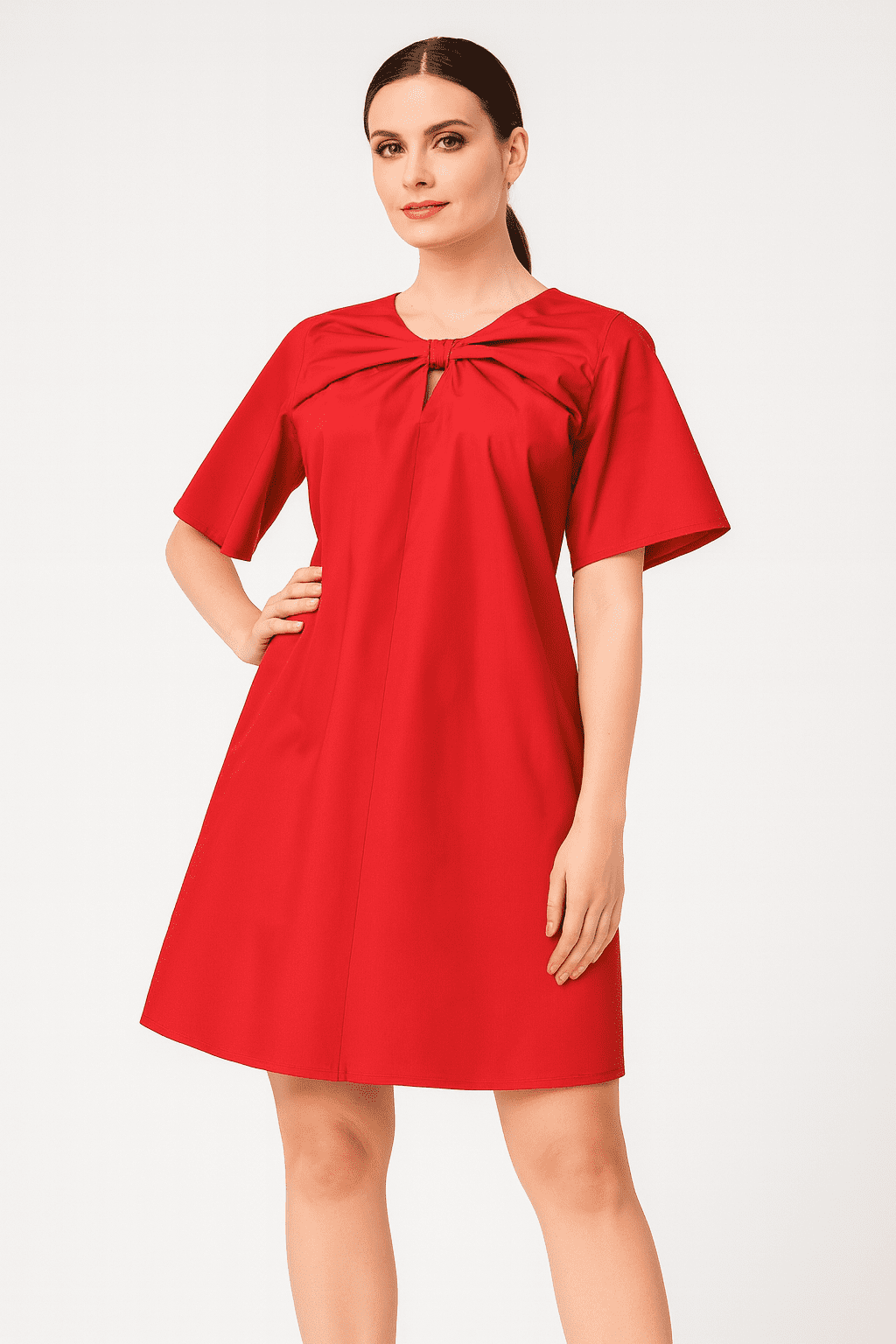 Bow Tie Front Cotton Poplin Dress - Image 3
