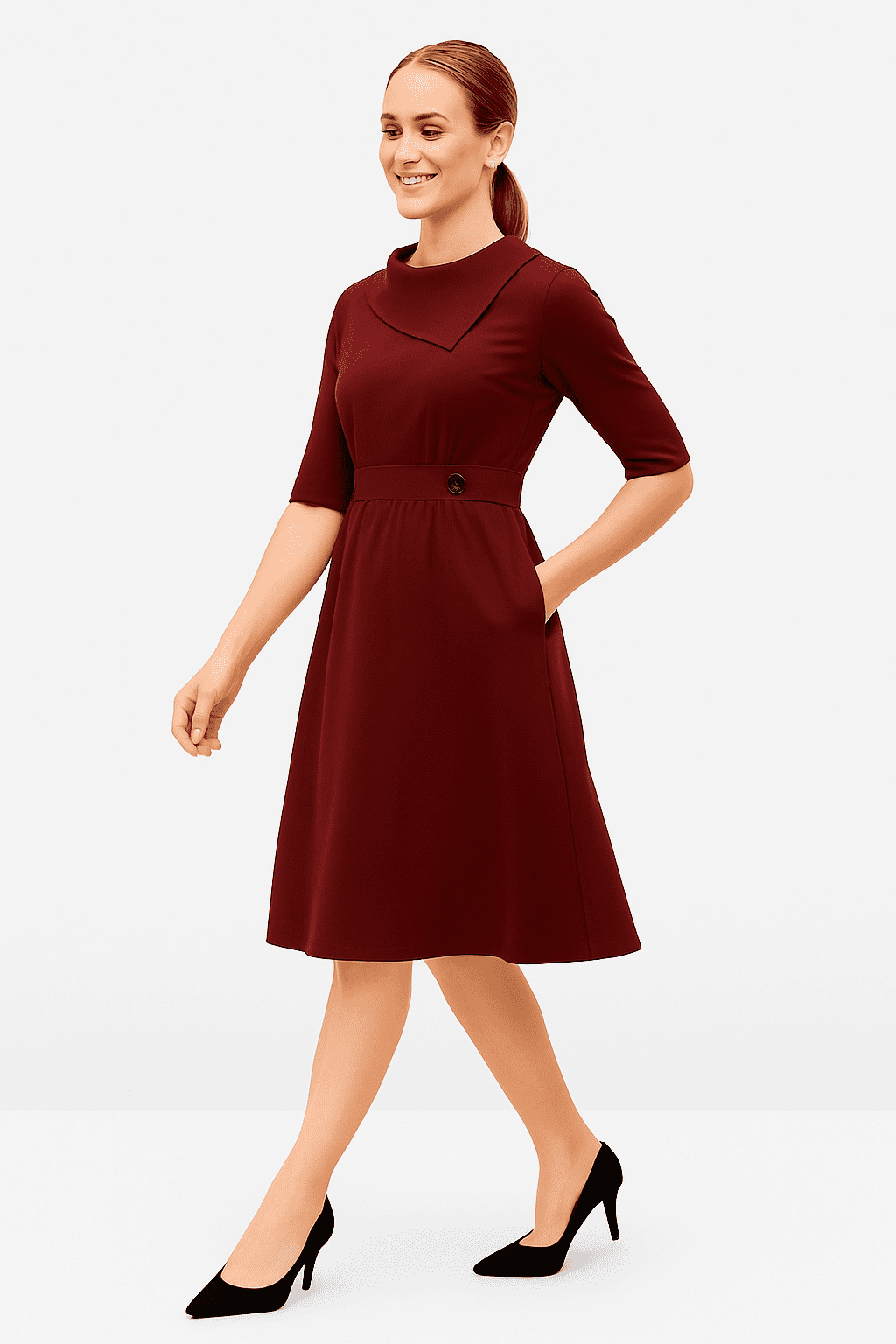 Assymetric Collar Cotton Jersey Dress - Image 2