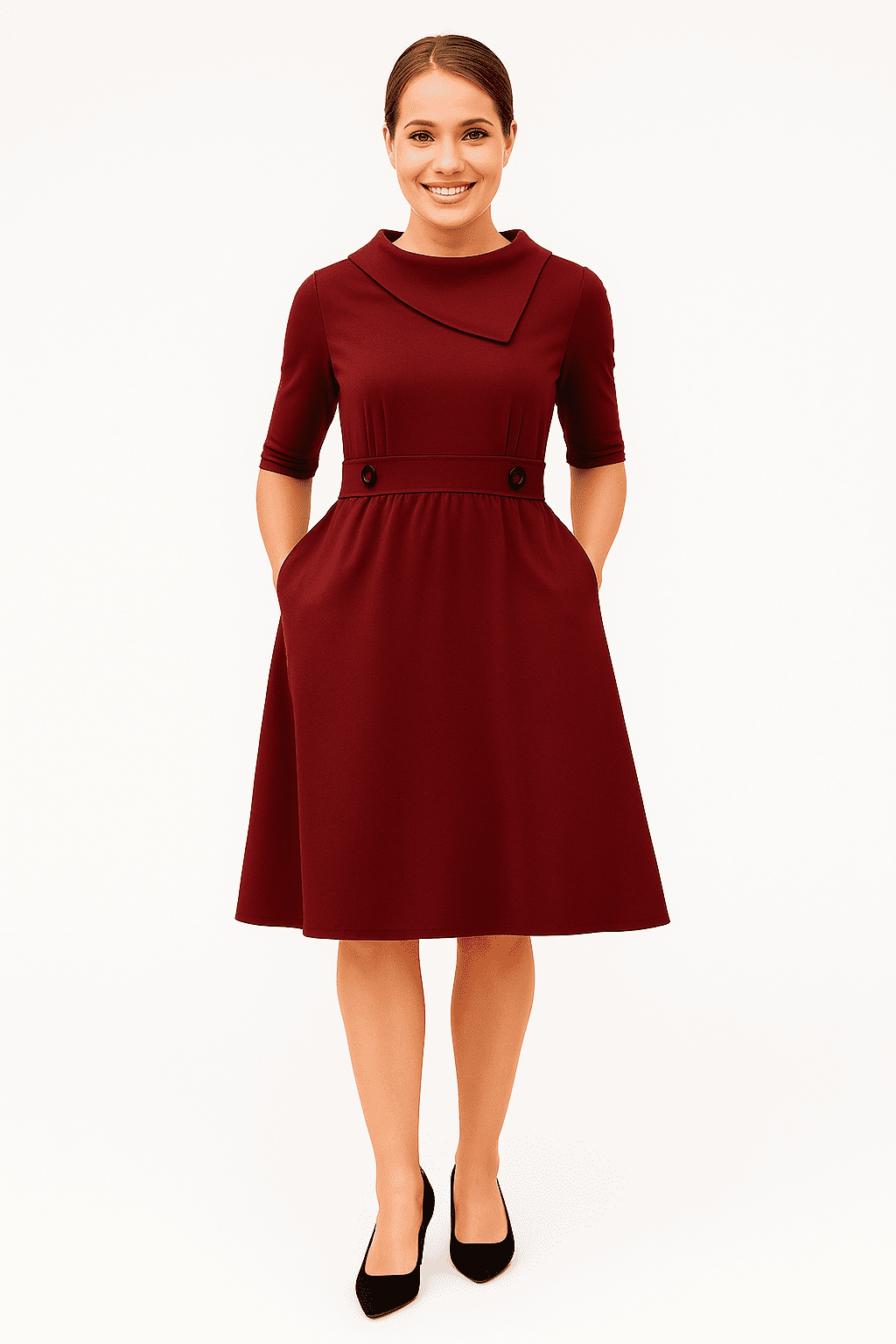 Assymetric Collar Cotton Jersey Dress