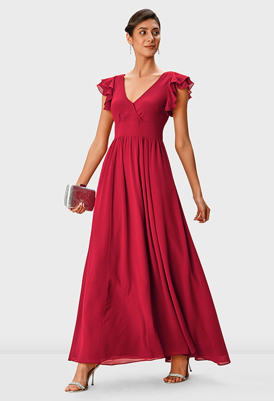 Flutter Sleeve Chiffon Surplice Empire Dress - Image 5