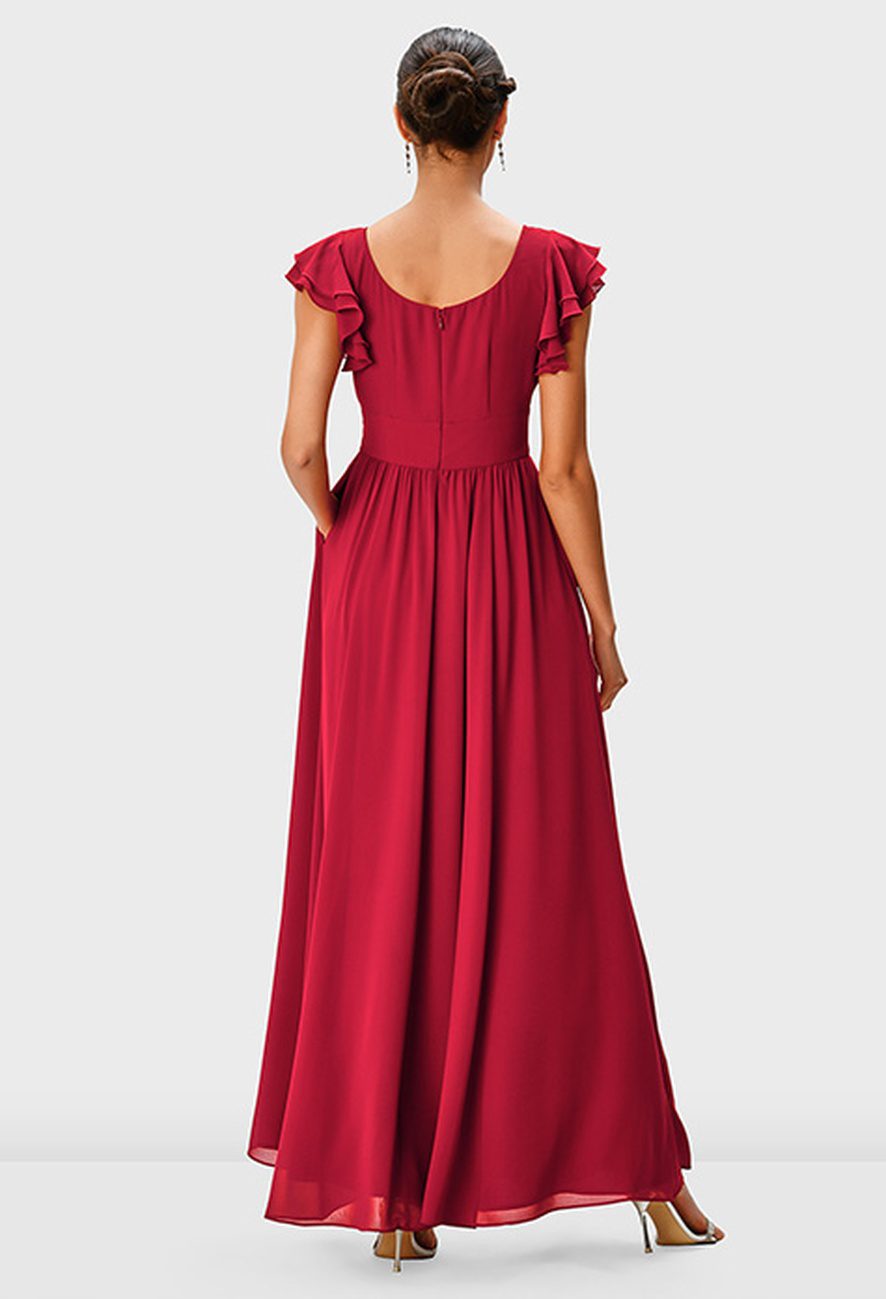 Flutter Sleeve Chiffon Surplice Empire Dress - Image 3