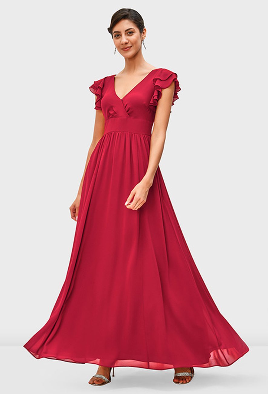 Flutter Sleeve Chiffon Surplice Empire Dress - Image 2