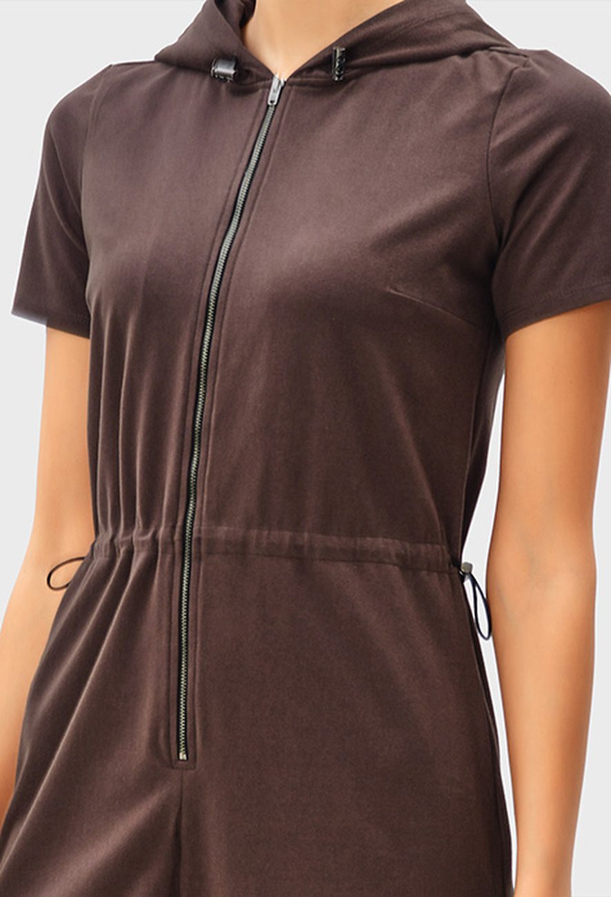 Zip Front Cotton Jersey Hoodie JumpSuit - Image 6