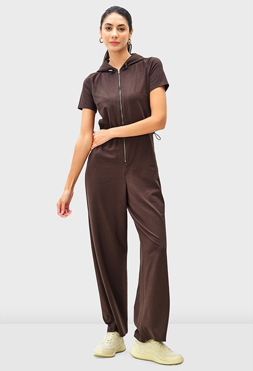Zip Front Cotton Jersey Hoodie JumpSuit