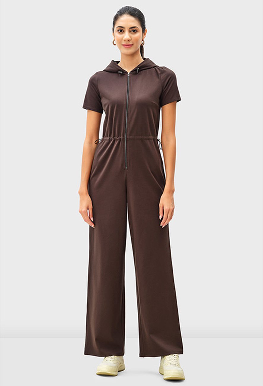 Zip Front Cotton Jersey Hoodie JumpSuit - Image 2