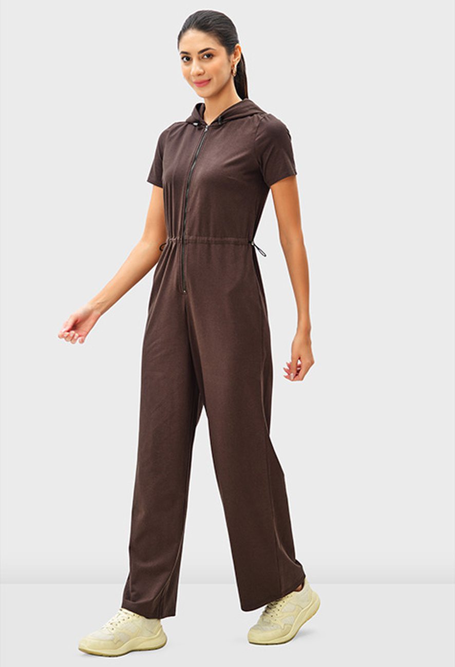 Zip Front Cotton Jersey Hoodie JumpSuit - Image 3