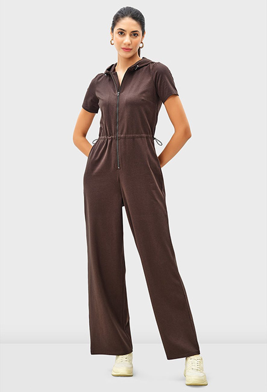 Zip Front Cotton Jersey Hoodie JumpSuit - Image 5
