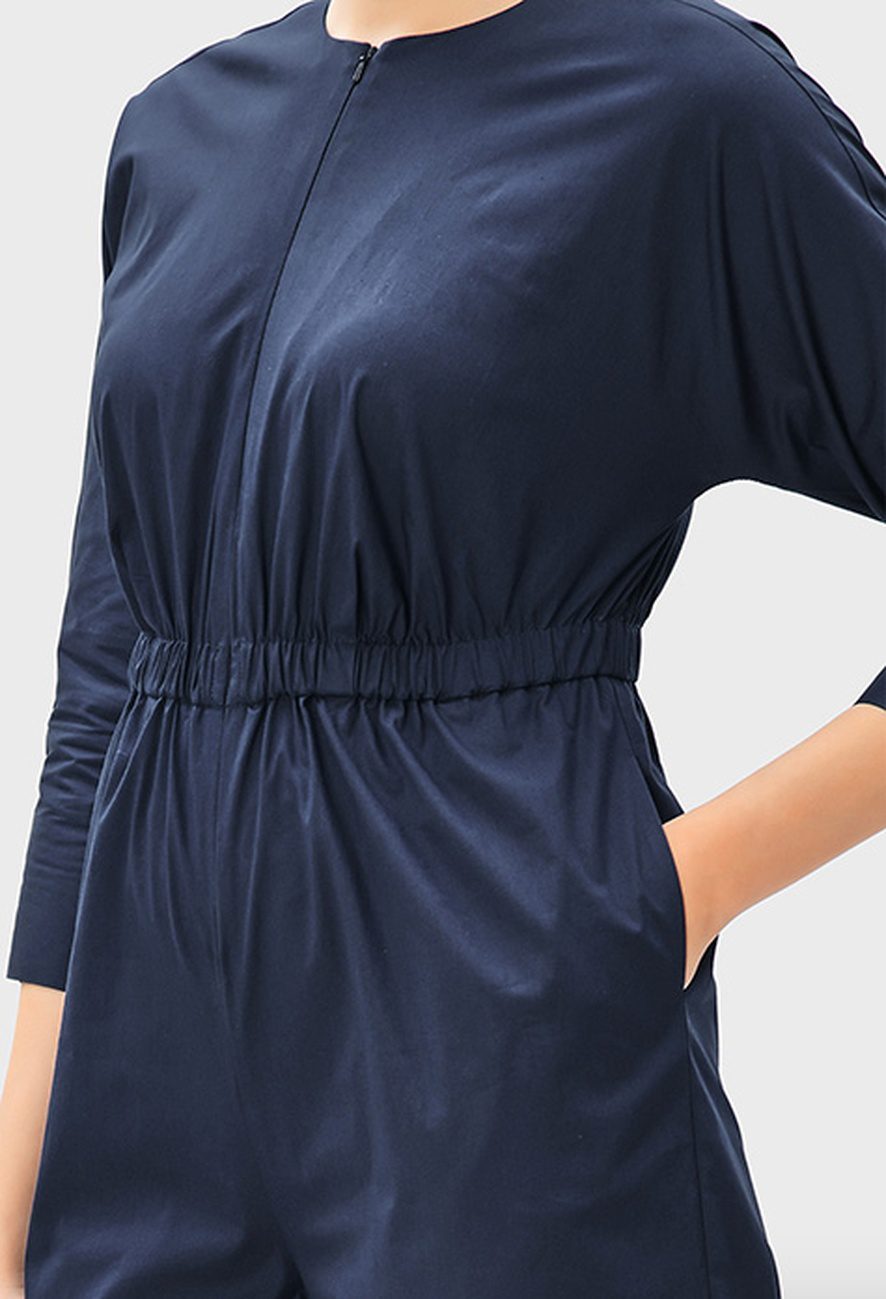 Zip Front Cotton Poplin Elastic Waist Jumpsuit - Image 5