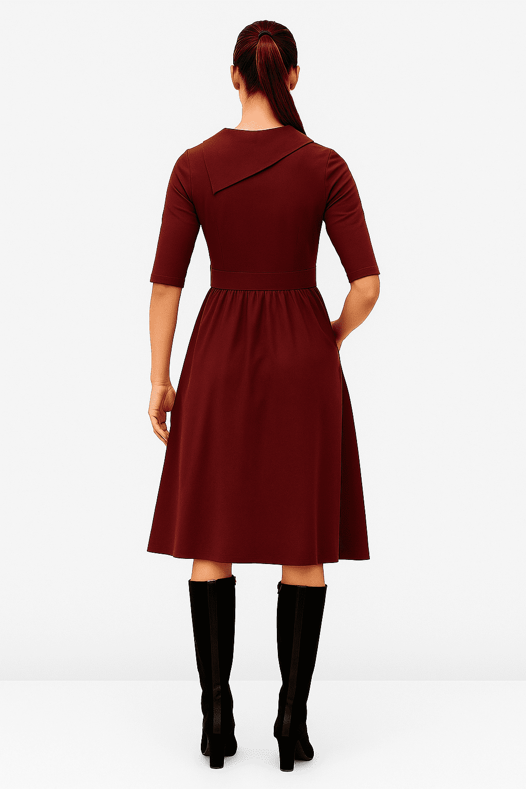 Assymetric Collar Cotton Jersey Dress - Image 3